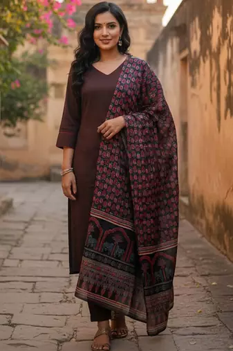 Women Ethnic Motifs Regular Kurta with Trousers & With Dupatta