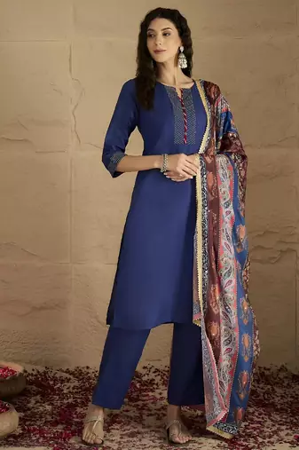 Women Ethnic Motifs Regular Sequinned Kurta with Trousers & Dupatta