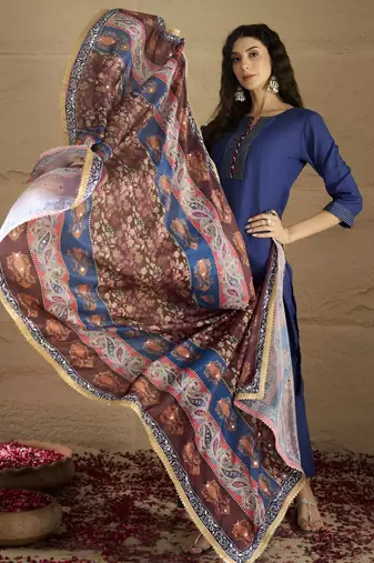 Women Ethnic Motifs Regular Sequinned Kurta with Trousers & Dupatta