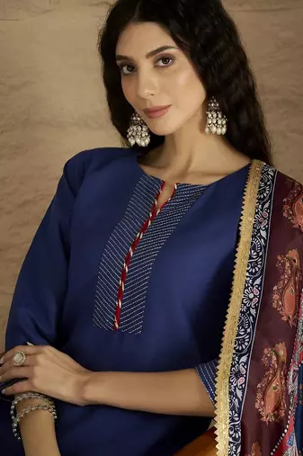 Women Ethnic Motifs Regular Sequinned Kurta with Trousers & Dupatta