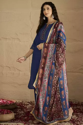 Women Ethnic Motifs Regular Sequinned Kurta with Trousers & Dupatta