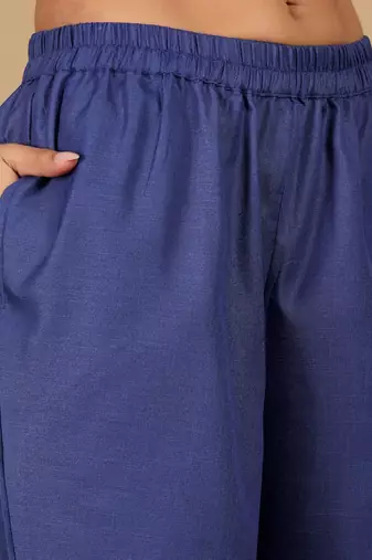 Thread Work Notch Neck Straight Kurta With Trousers And Dupatta