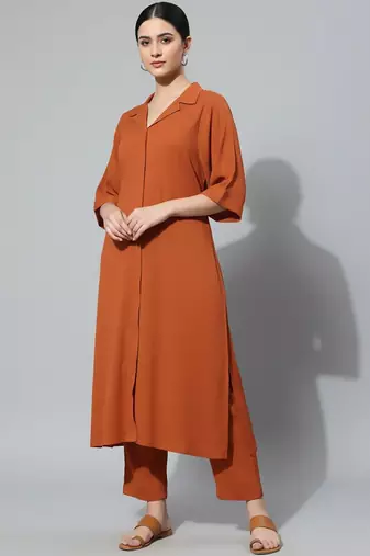 Women Regular Silk Crepe Kurta with Trousers