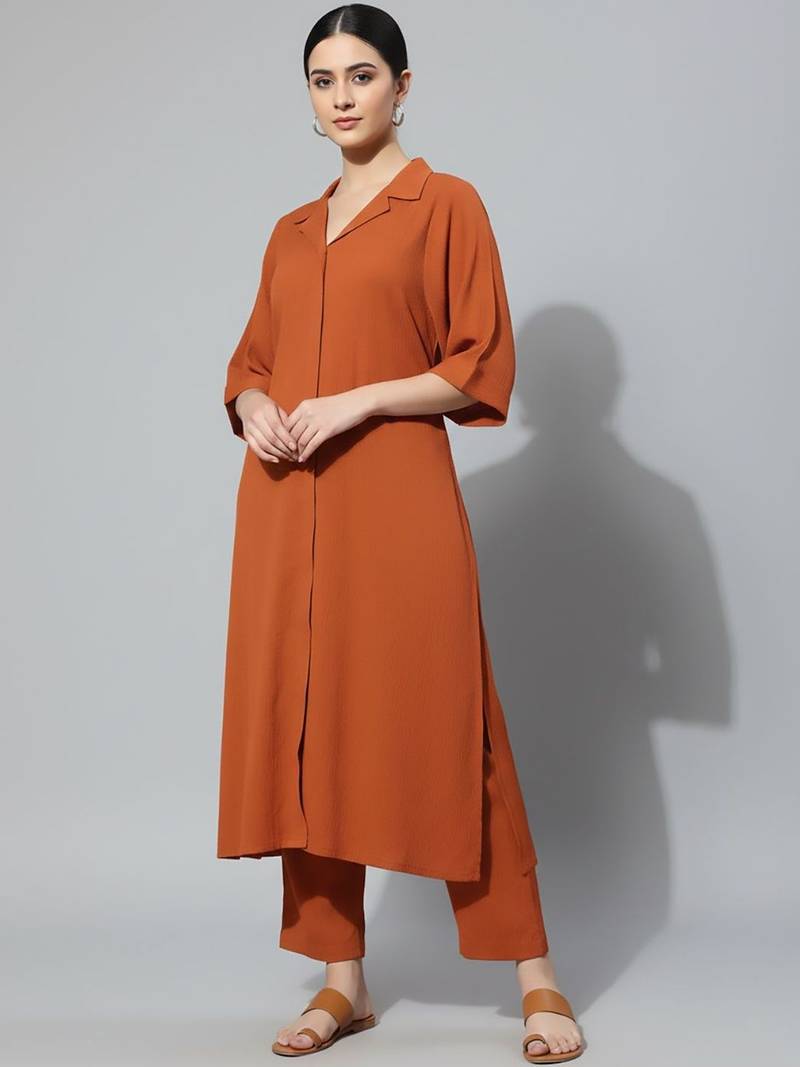 Women Regular Silk Crepe Kurta with Trousers