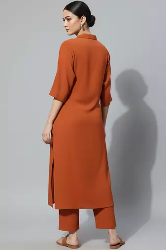 Women Regular Silk Crepe Kurta with Trousers