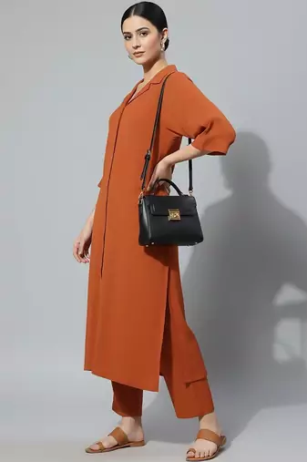 Women Regular Silk Crepe Kurta with Trousers