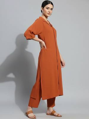 Women Regular Silk Crepe Kurta with Trousers 5
