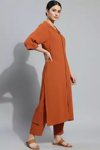 Women Regular Silk Crepe Kurta with Trousers