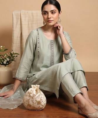 Women Ethnic Motifs Embroidered Regular Thread Work Kurta with Trousers & With Dupatta 5