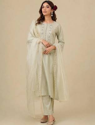 Women Ethnic Motifs Embroidered Regular Thread Work Kurta with Trousers & With Dupatta 1