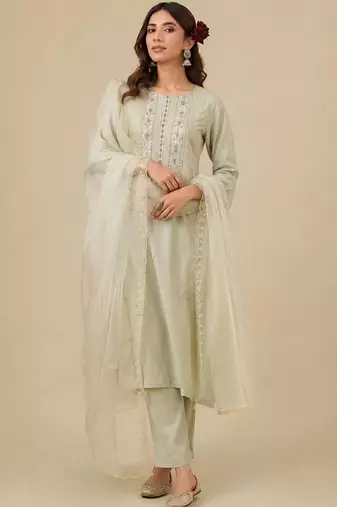 Women Ethnic Motifs Embroidered Regular Thread Work Kurta with Trousers & With Dupatta