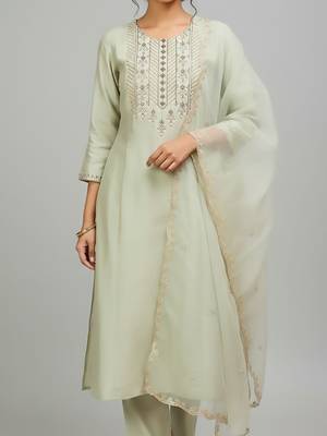 Women Ethnic Motifs Embroidered Regular Thread Work Kurta with Trousers & With Dupatta 2