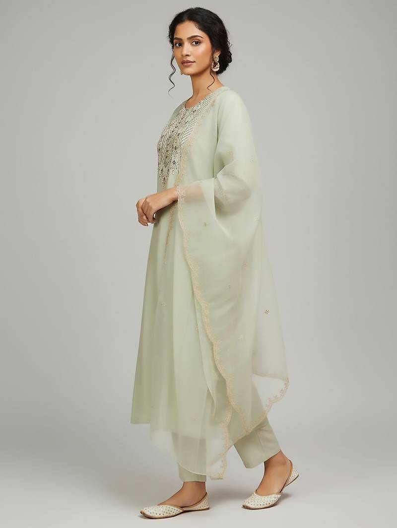 Women Ethnic Motifs Embroidered Regular Thread Work Kurta with Trousers & With Dupatta