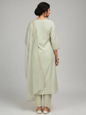 Women Ethnic Motifs Embroidered Regular Thread Work Kurta with Trousers & With Dupatta 5
