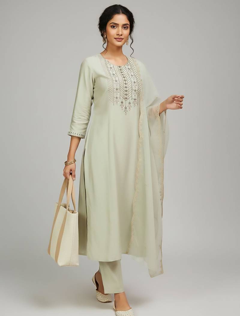 Women Ethnic Motifs Embroidered Regular Thread Work Kurta with Trousers & With Dupatta