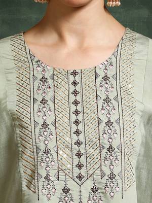 Ethnic Motifs Embroidered Round Neck Thread Work Kurta With Trousers & Dupatta 2