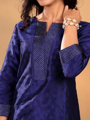Geomertic Woven Design Notch Neck Straight Kurta With Trouser 2