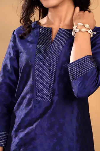 Geomertic Woven Design Notch Neck Straight Kurta With Trouser