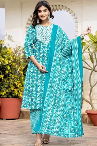 Women Ethnic Motifs Printed Kurta with Mirror Work, Printed Trousers, and Dupatta