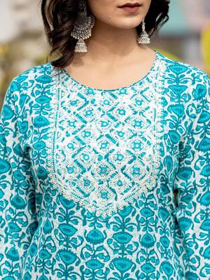 Women Ethnic Motifs Printed Kurta with Mirror Work, Printed Trousers, and Dupatta 2