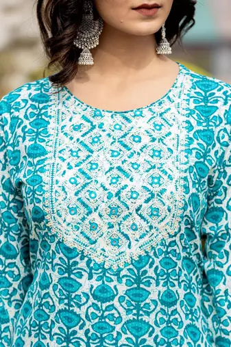 Women Ethnic Motifs Printed Kurta with Mirror Work, Printed Trousers, and Dupatta