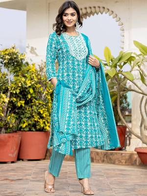Women Ethnic Motifs Printed Kurta with Mirror Work, Printed Trousers, and Dupatta 3