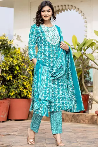 Women Ethnic Motifs Printed Kurta with Mirror Work, Printed Trousers, and Dupatta