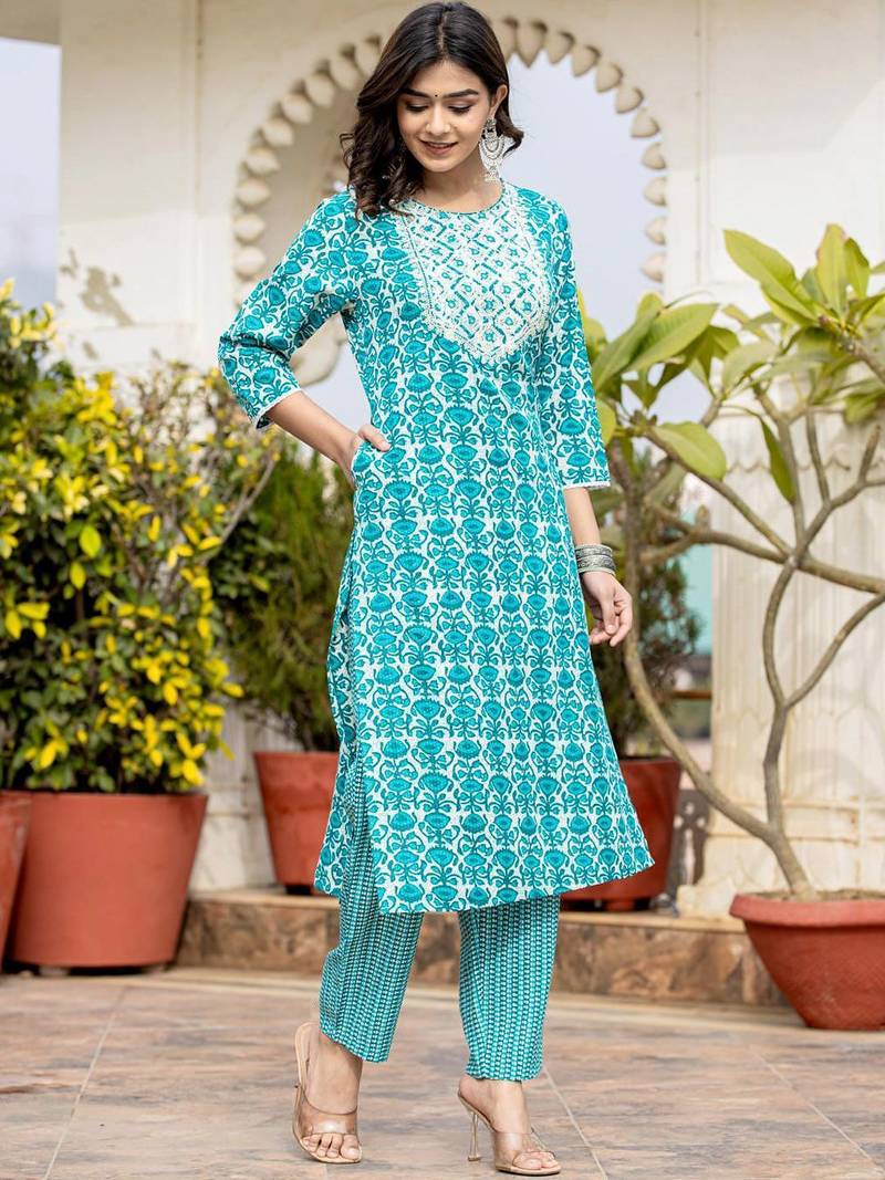 Women Ethnic Motifs Printed Kurta with Mirror Work, Printed Trousers, and Dupatta