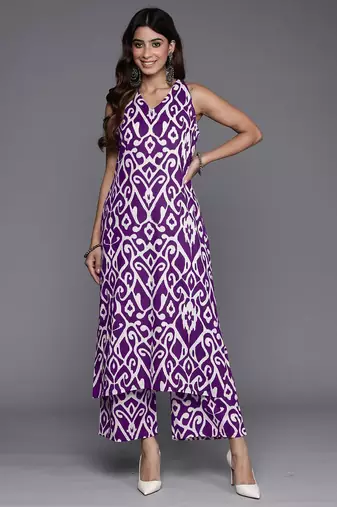 Ethnic Motifs Printed Sleeveless Regular Pure Cotton Kurta With Palazzo