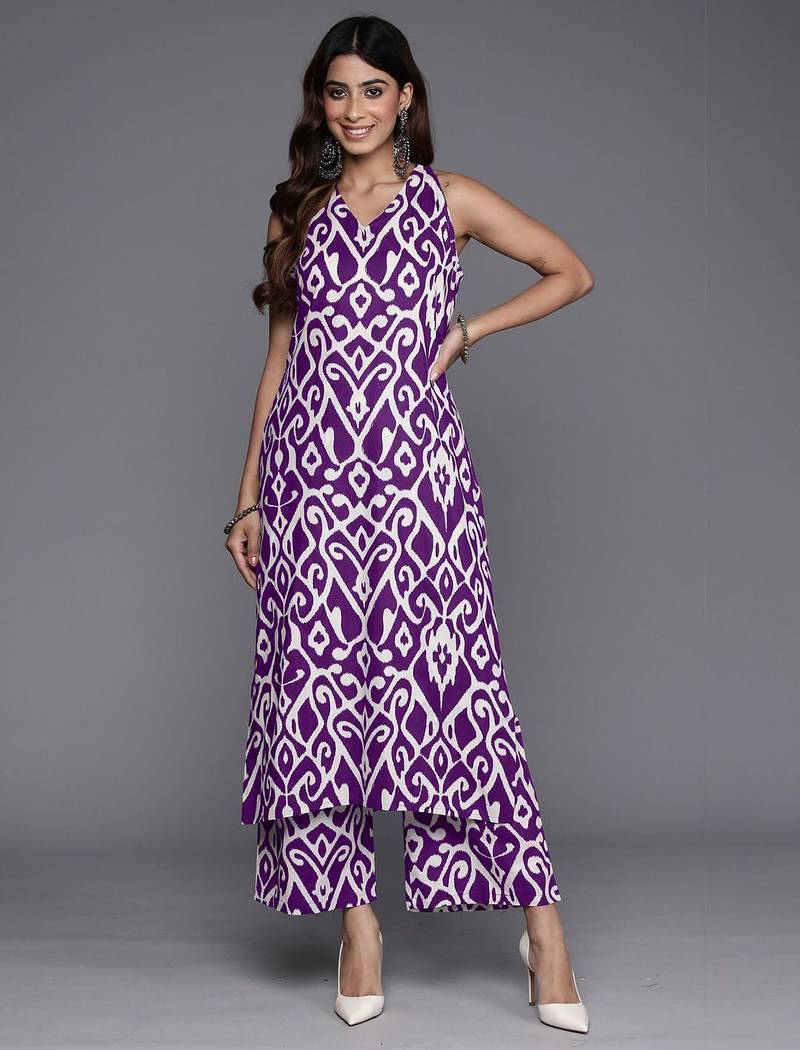 Ethnic Motifs Printed Sleeveless Regular Pure Cotton Kurta With Palazzo