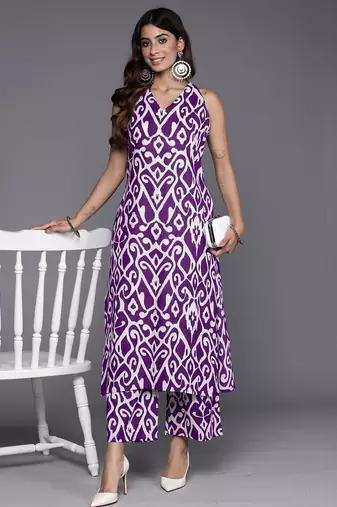 Ethnic Motifs Printed Sleeveless Regular Pure Cotton Kurta With Palazzo