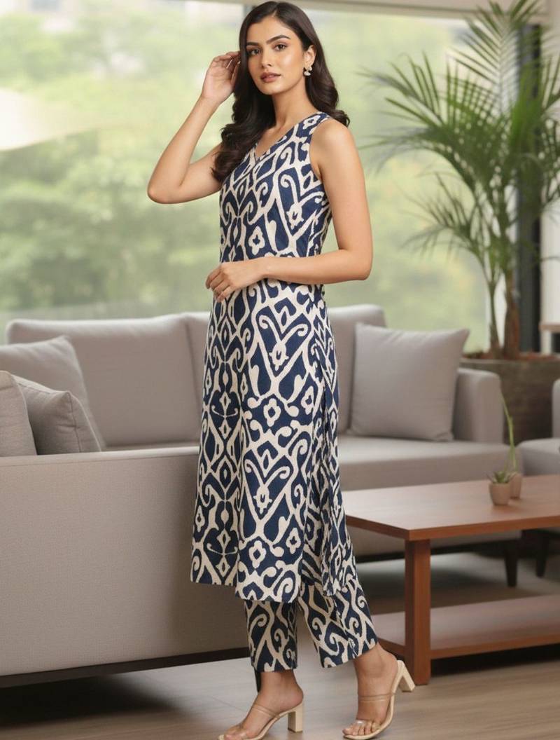 Women Printed Regular Pure Cotton Kurta with Trousers