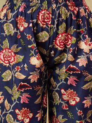 Floral Printed Thread Work Kurta With Trousers & Dupatta 3