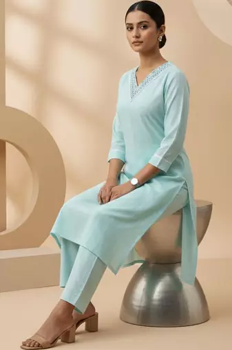 Women Regular Thread Work Kurta with Trousers