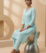 Women Regular Thread Work Kurta with Trousers