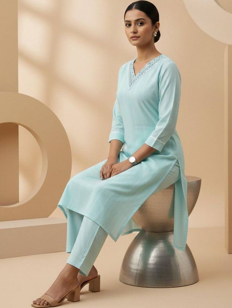 Women Regular Thread Work Kurta with Trousers