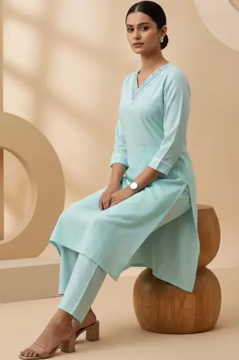 Women Regular Thread Work Kurta with Trousers