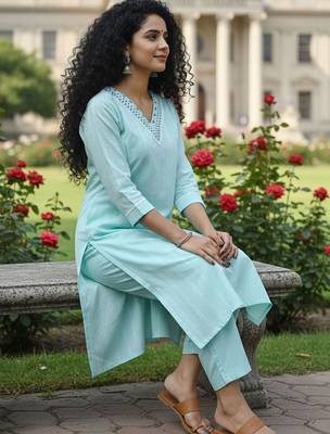 Women Striped Regular Thread Work Kurta with Trousers 1