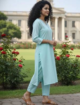 Women Striped Regular Thread Work Kurta with Trousers 5