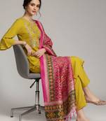 Women Ethnic Motifs Embroidered Regular Thread Work Pure Cotton Kurta with Trousers & With Dupatta