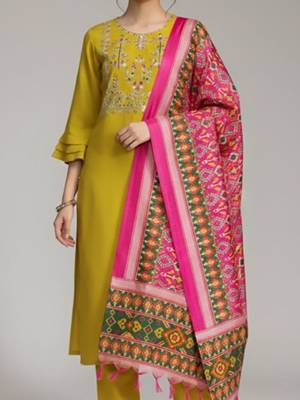 Women Ethnic Motifs Embroidered Regular Thread Work Pure Cotton Kurta with Trousers & With Dupatta 3