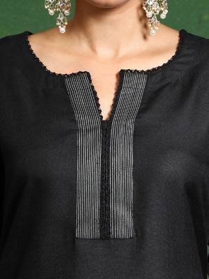 Thread Work Notch Neck Straight Kurta With Trousers And Dupatta 3