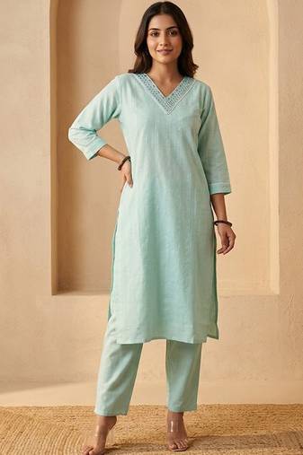 Women Regular Mirror Work Kurta with Trousers