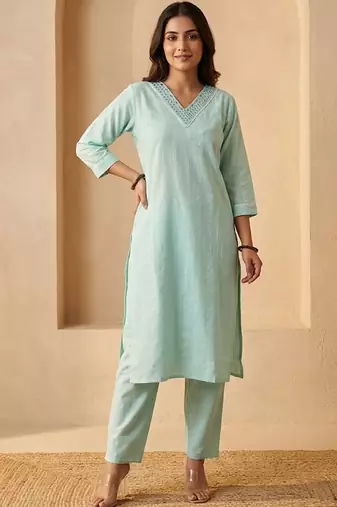 Women Regular Mirror Work Kurta with Trousers