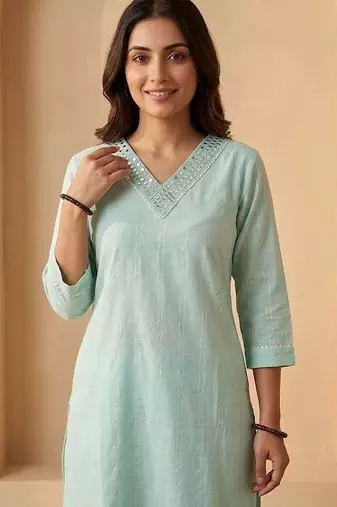 Women Regular Mirror Work Kurta with Trousers