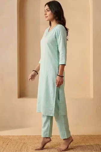 Women Regular Mirror Work Kurta with Trousers