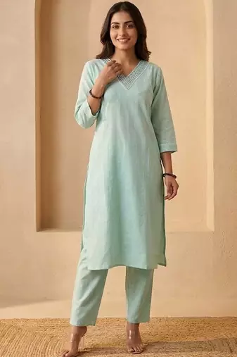 Women Regular Mirror Work Kurta with Trousers