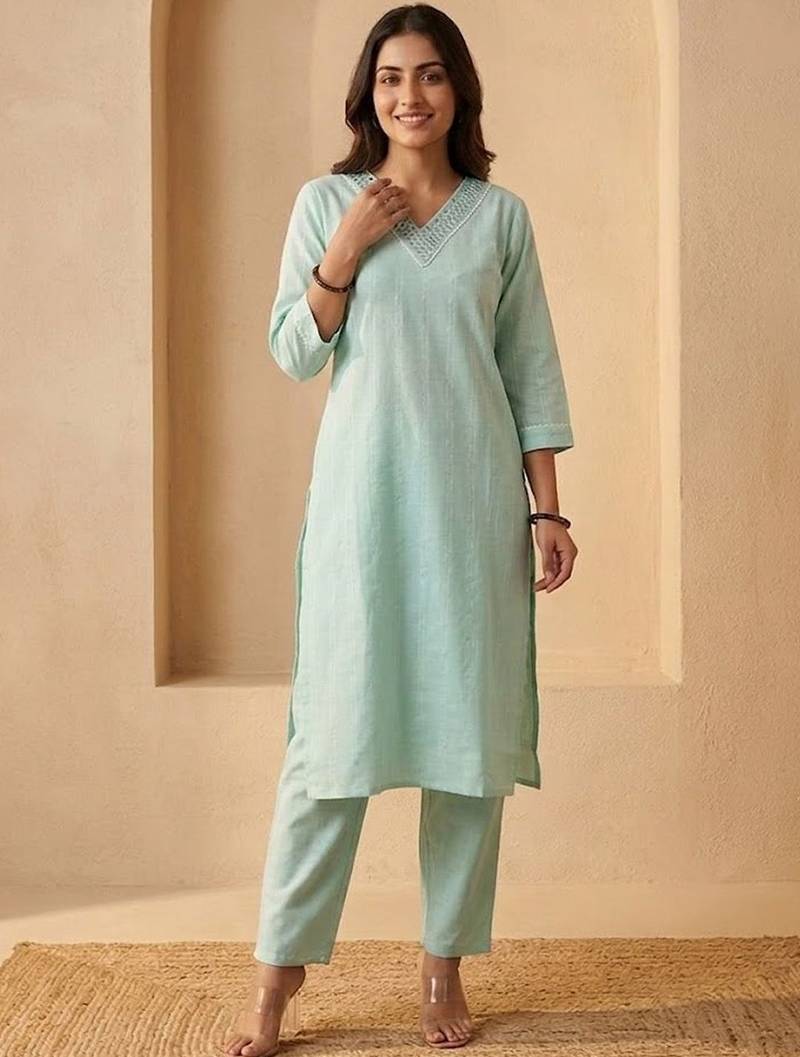 Women Regular Mirror Work Kurta with Trousers