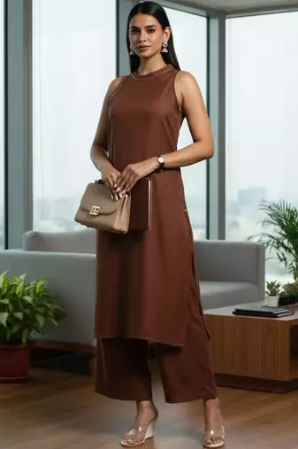 Women Regular Thread Work Kurta with Trousers