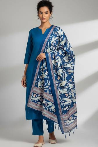 Women Ethnic Motifs Regular Kurta with Trousers & With Dupatta